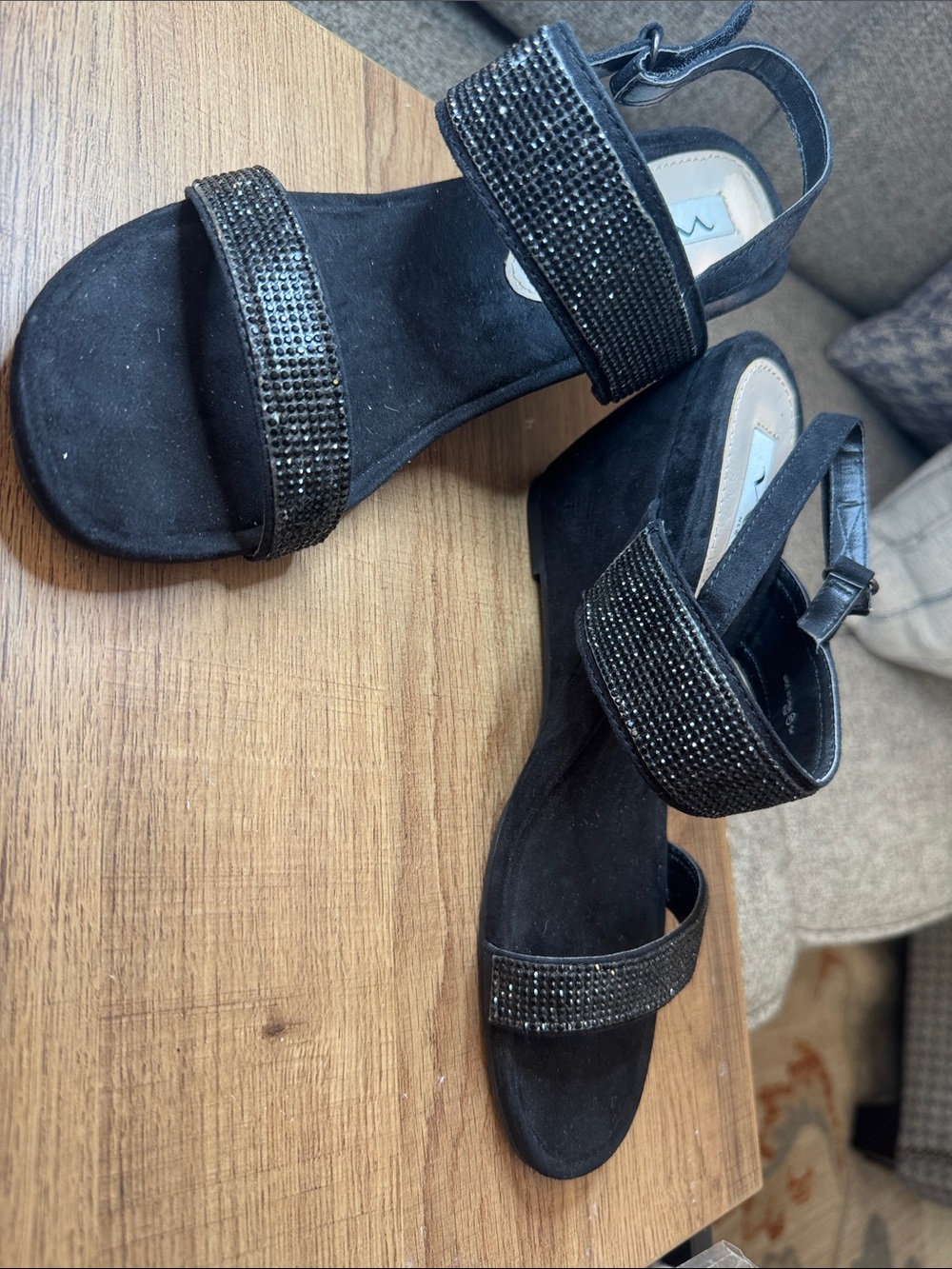 Nina Black Wedge Sandals with Sparkle Straps